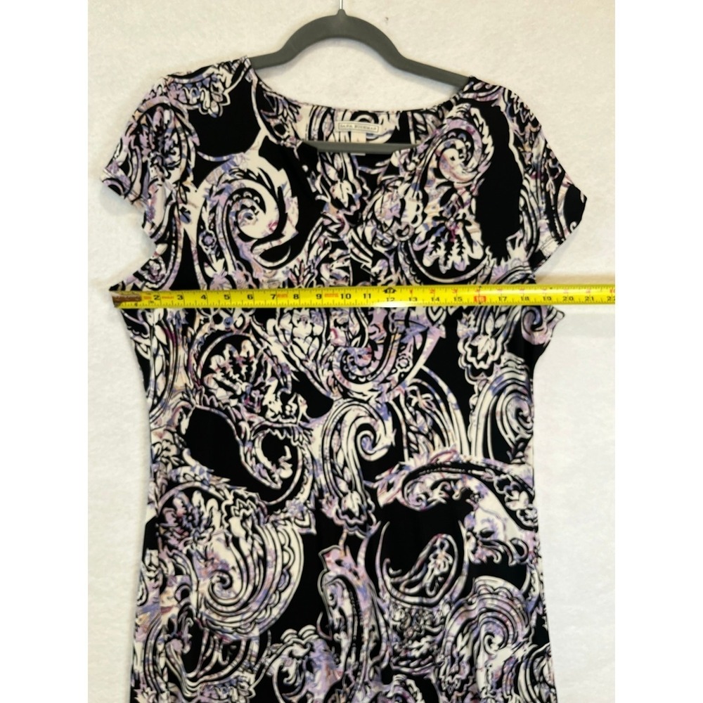 Dana Buchman Sheath Dress Black Purple Paisley Cap Sleeve Stretch Large - Picture 2 of 7